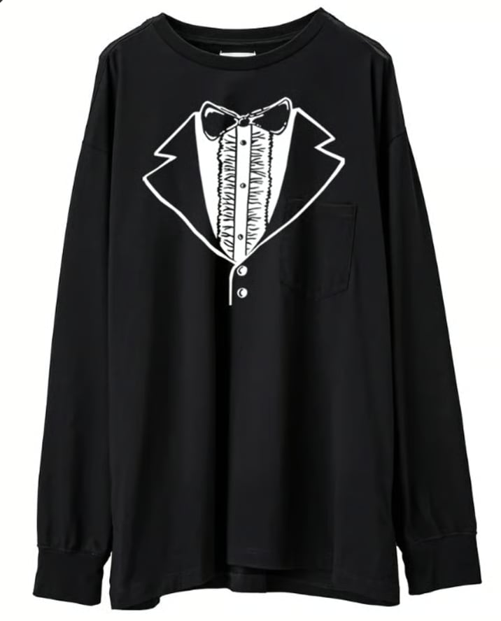 【Thomas 】TROVE TYOJUMP SUIT sc.0012AW25 / trompe l'oeil tuxedo oversized l/s tee. / black