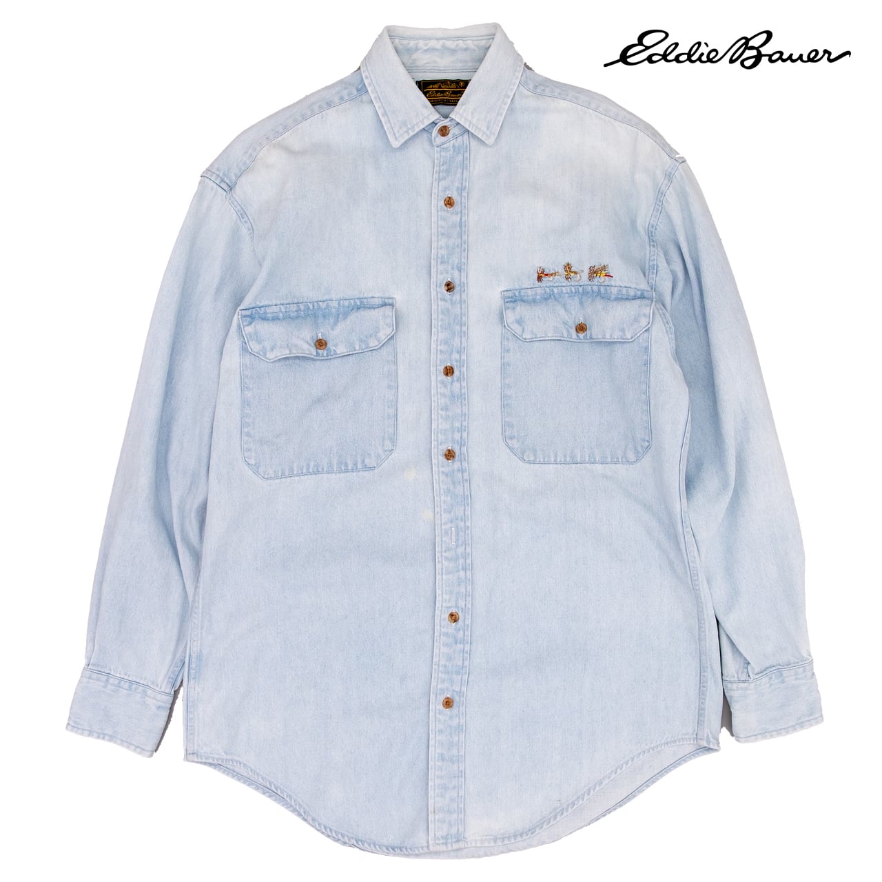 USED】90s Eddie Bauer エディーバウアー Light Wash Denim Shirt with