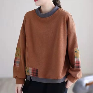 PATCHWORK TRIMMED ROUND NECK SWEAT SHIRT 3colors M-7961