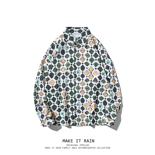 格子柄シャツ スタイルスプリングオータムカジュアルジャケット ロング ストリート 春物 秋物 MAKE_ITRAIN55365081712