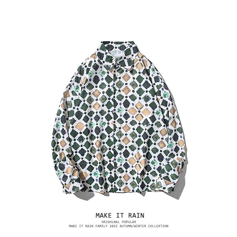 格子柄シャツ スタイルスプリングオータムカジュアルジャケット ロング ストリート 春物 秋物 MAKE_ITRAIN55365081712