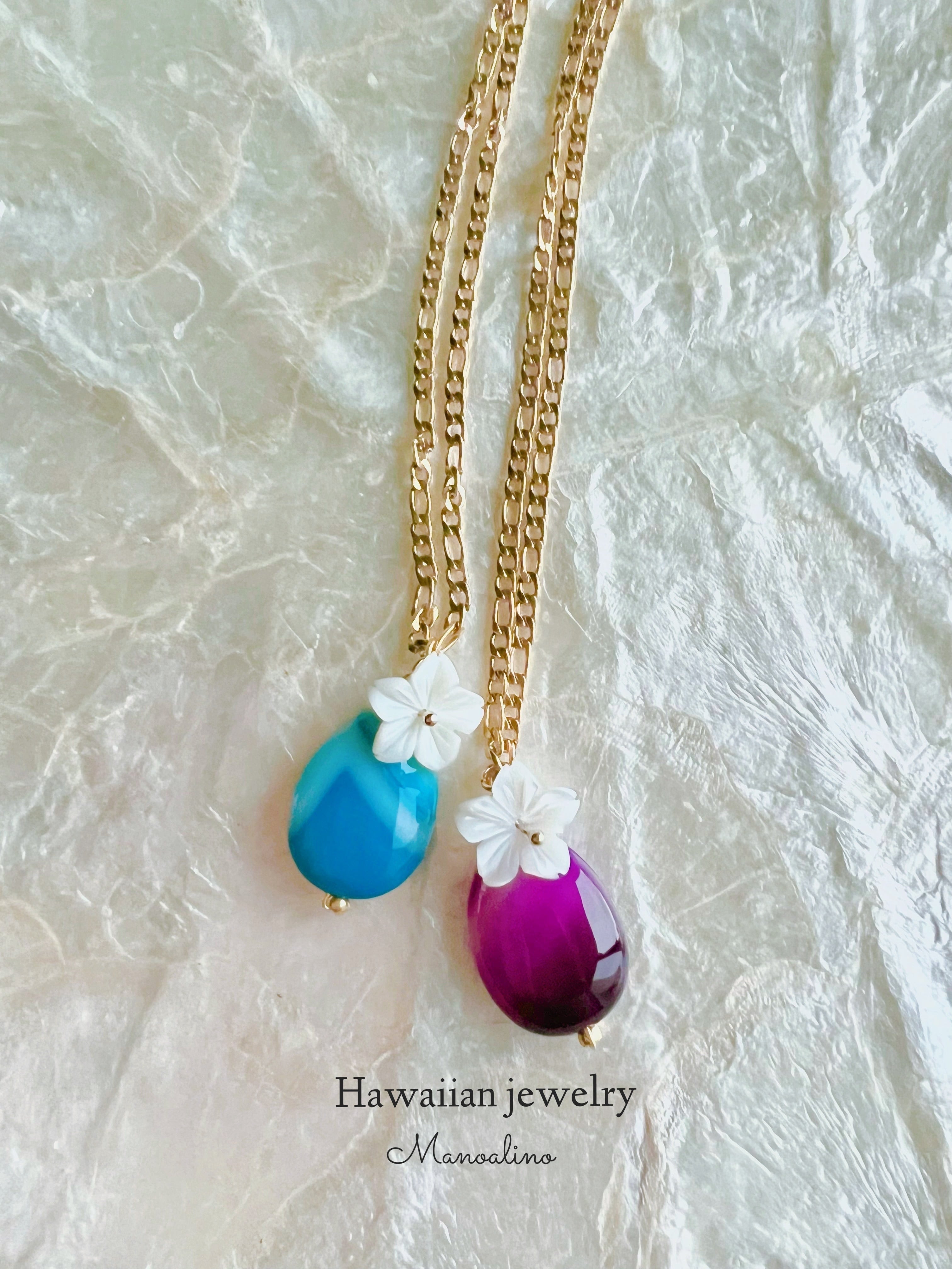 Agate×Plumeria necklace(アゲート瑪瑙天然石×プルメリアネックレス ...