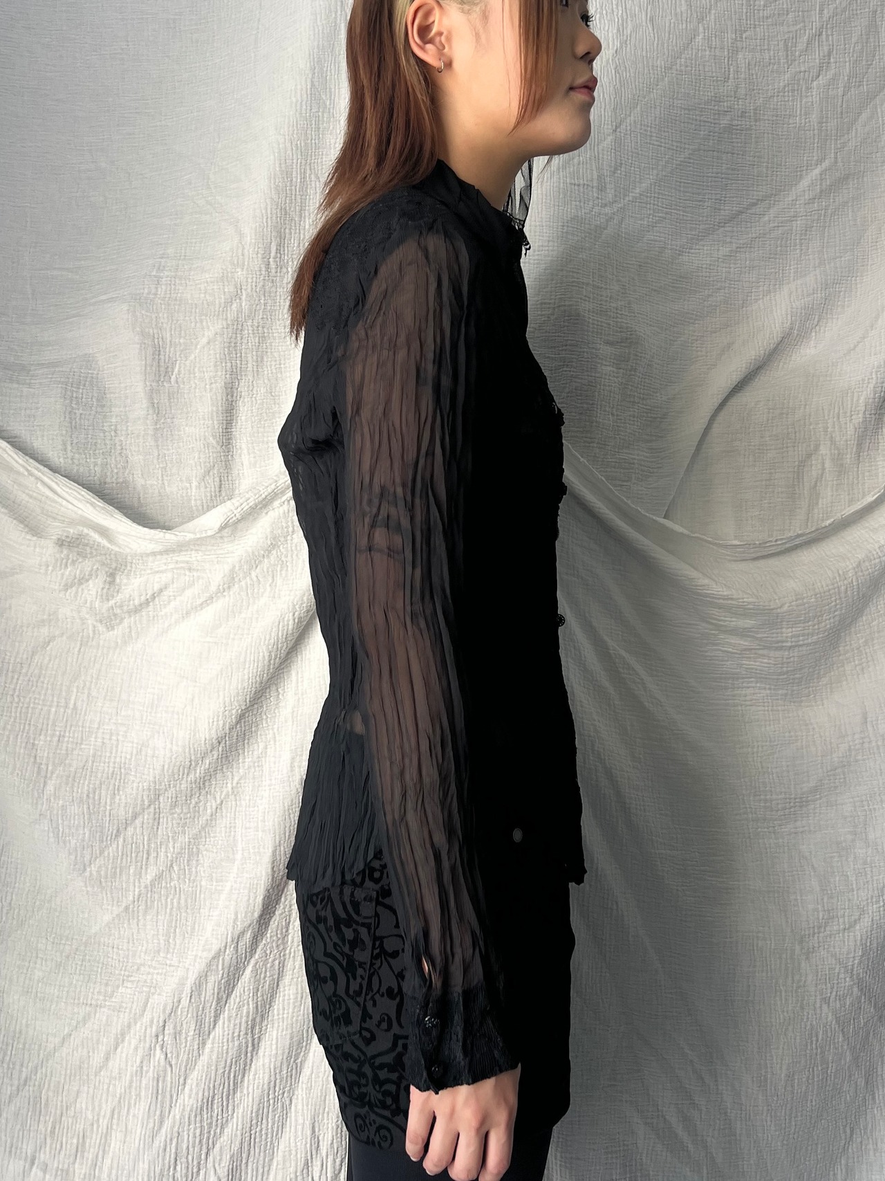 "unknown" Wrinkled See-through Shirts