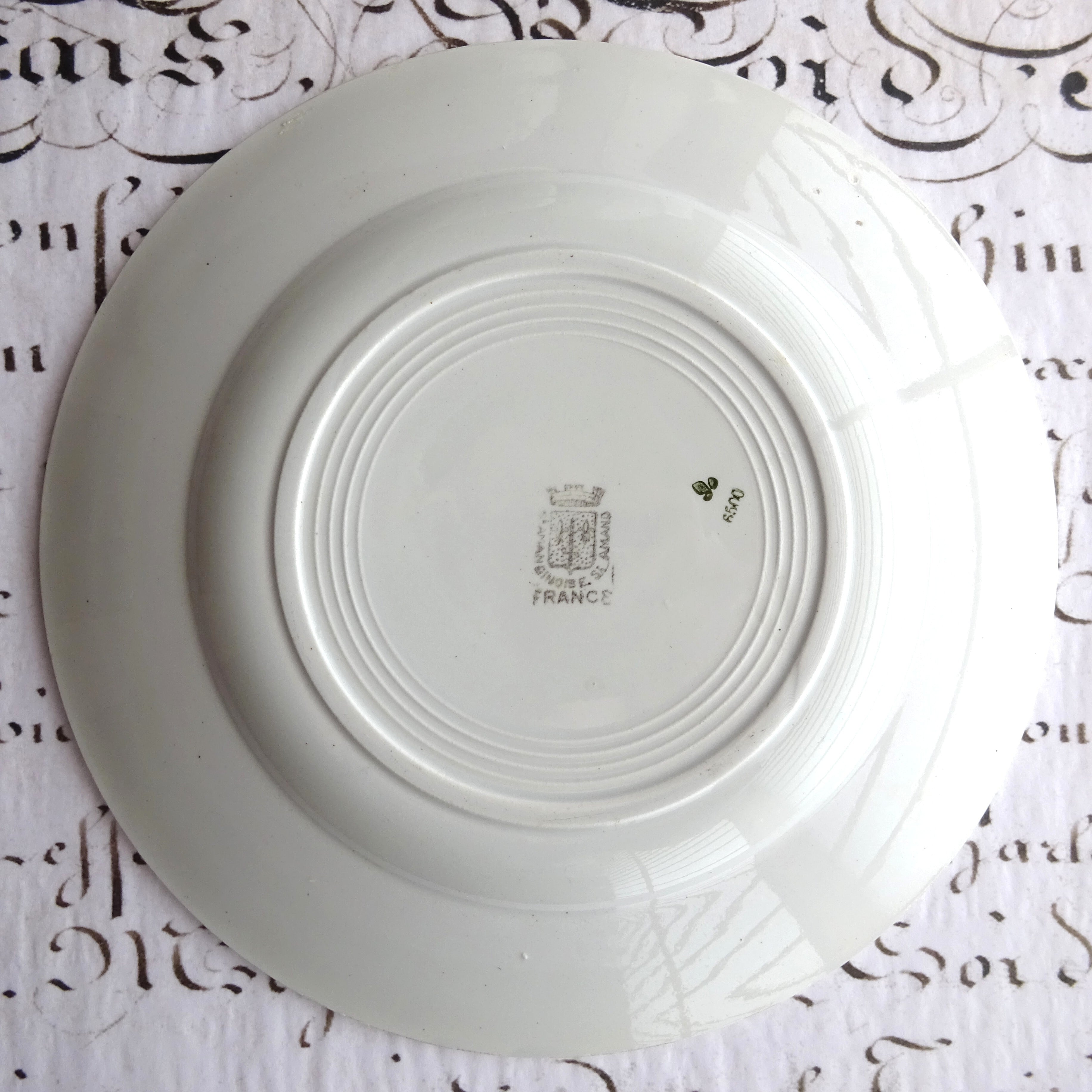 ☆ ST AMANDINOISE  décor 《 Guirlandes bleu et vert 》Ensemble de 2 assiettes plates (C)