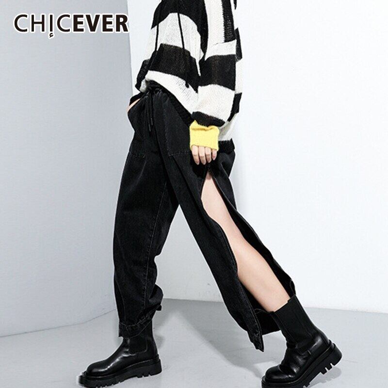 CHICEVER足首丈パンツレディースウエストレースアップパッチワークジッパーホールサイドスプリットカーゴパンツ2020服 6base589019675931
