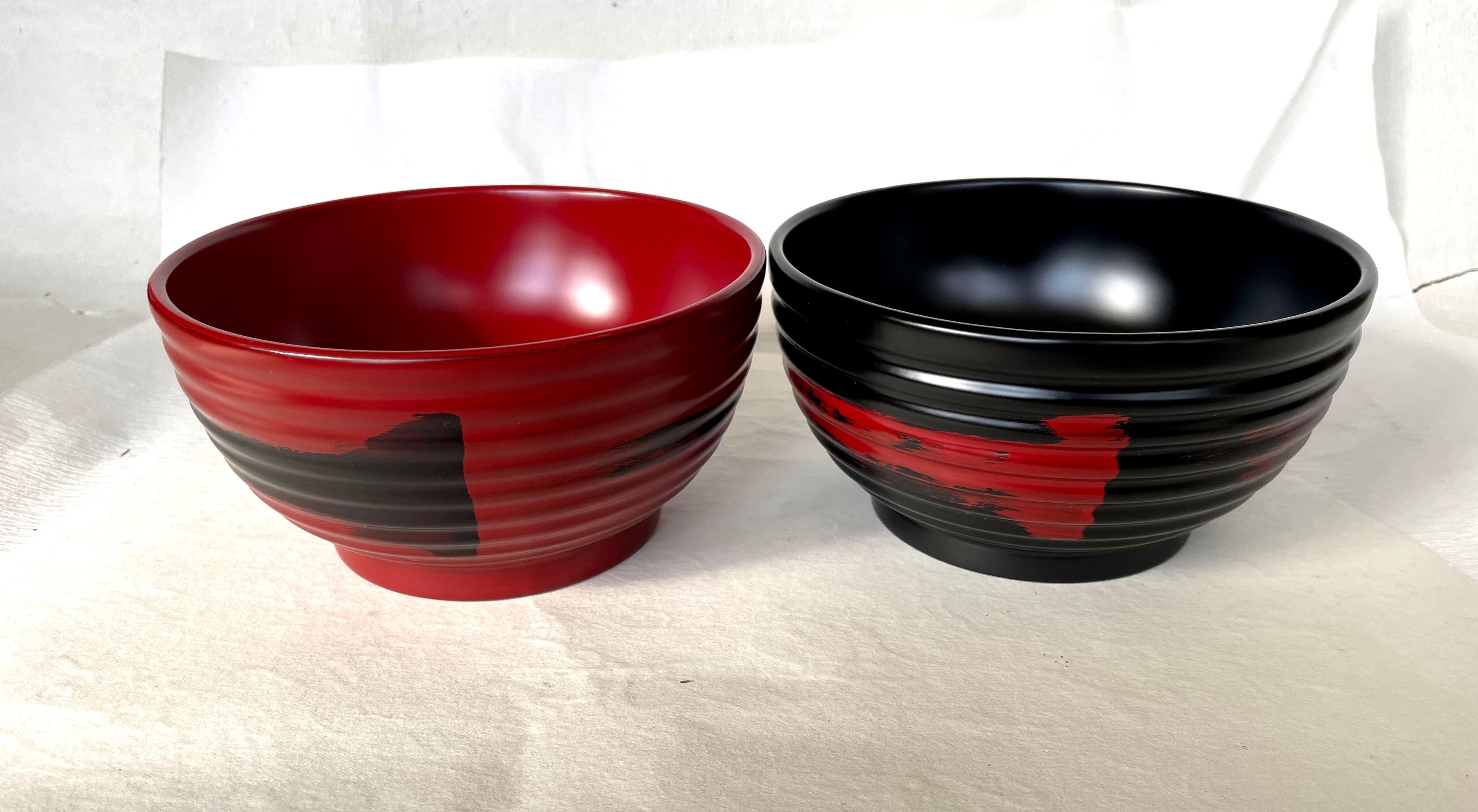 お椀 ペアー夫婦赤黒 どんぶり椀 木製 本漆塗 ろくろ目一筆 丼 汁椀 大 お椀 汁椀 大 木製 本漆塗 刷毛目赤 卵型 どんぶり椀 丼 1個