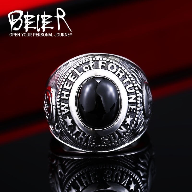 送料無料】 メンズ リング 指輪 ステンレス クール 黒 ブラック 石