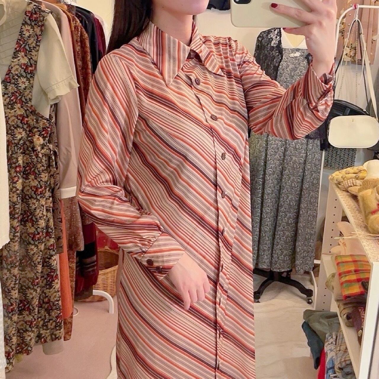 brown orange stripe one-piece