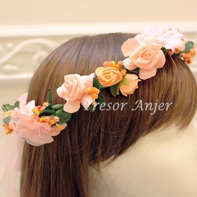 大阪超特価 ボルドー ワインレッド 系 花かんむり リストレット ヘアバンド カチューシャ