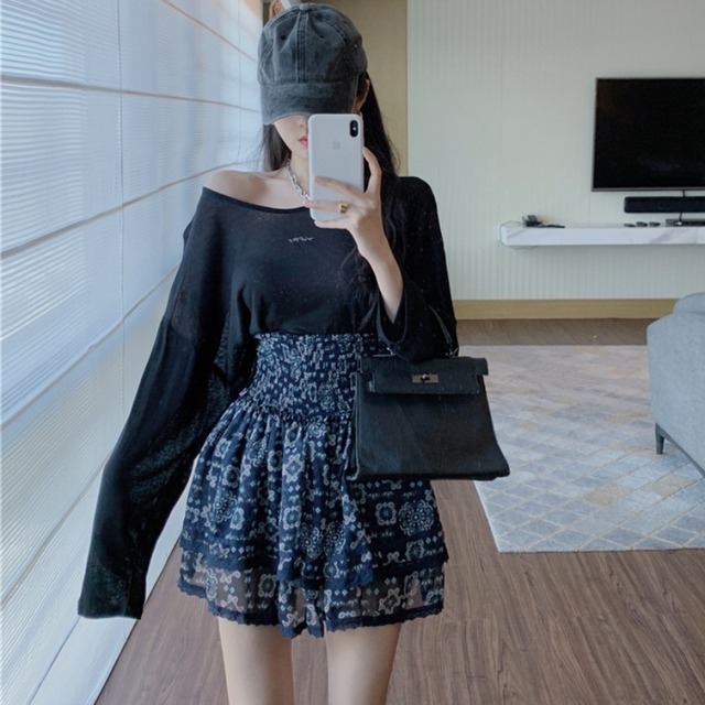 スタイルバックTシャツ ハイウェストウェストフローラルAラインスカート ロング 花柄 ハンチェンe63900198101