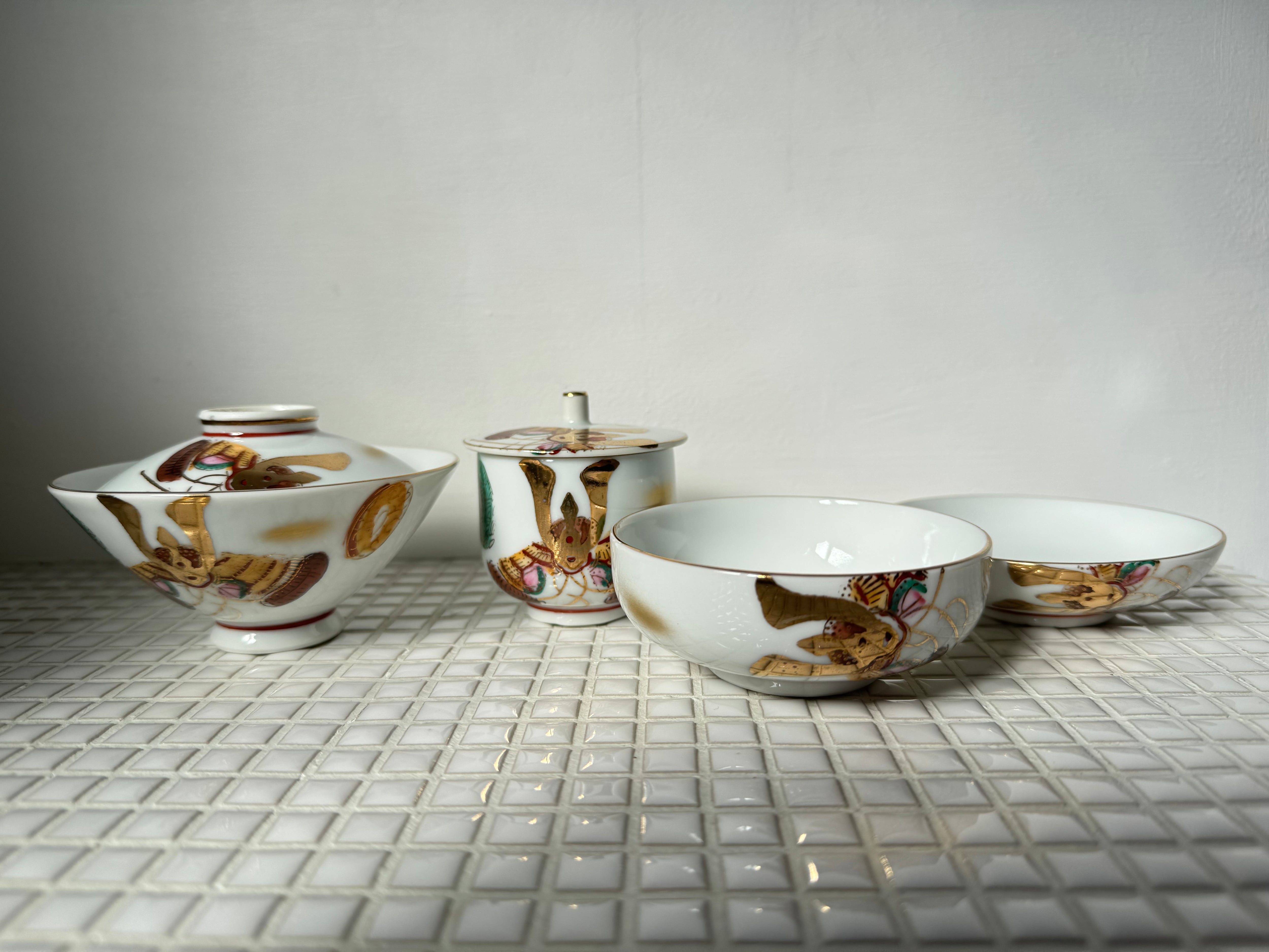 珉平焼 黄釉浮彫龍紋小判皿 三枚組 | fave