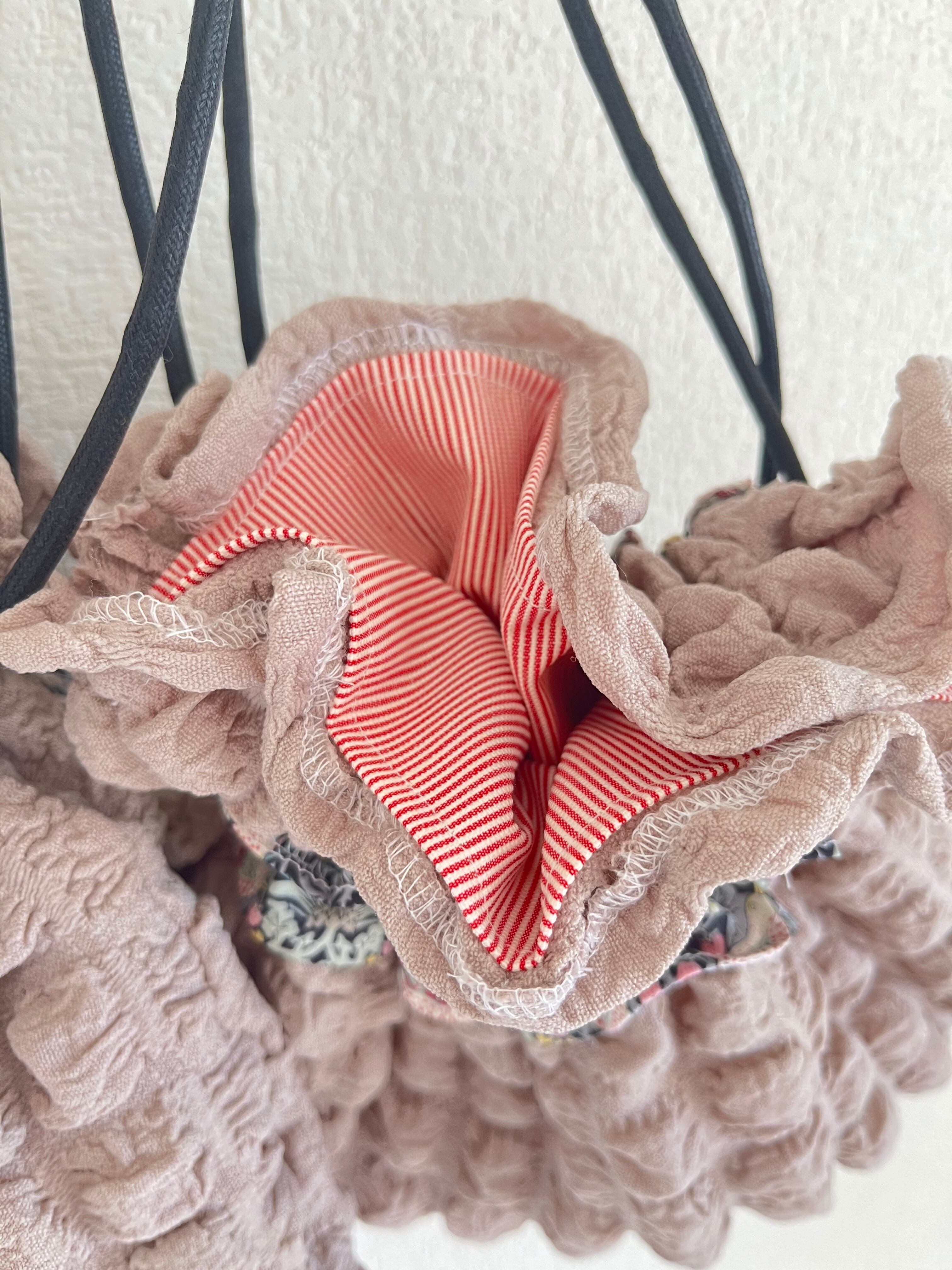 リバティ&ポコポコ生地 肩掛け可能 巾着 バッグ