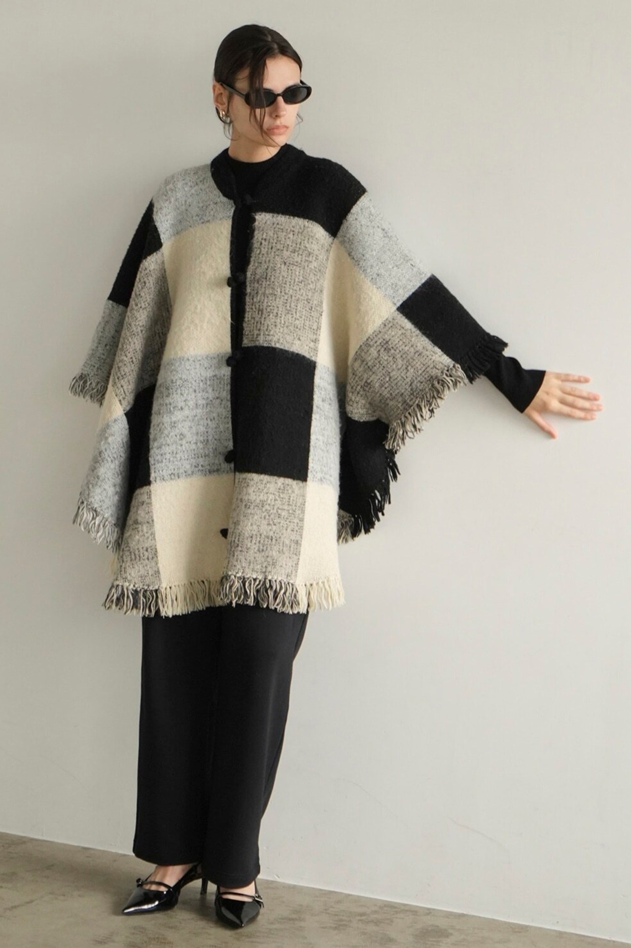 CLANE WIDE CHECK PONCHO | FLICKA ASHIYA