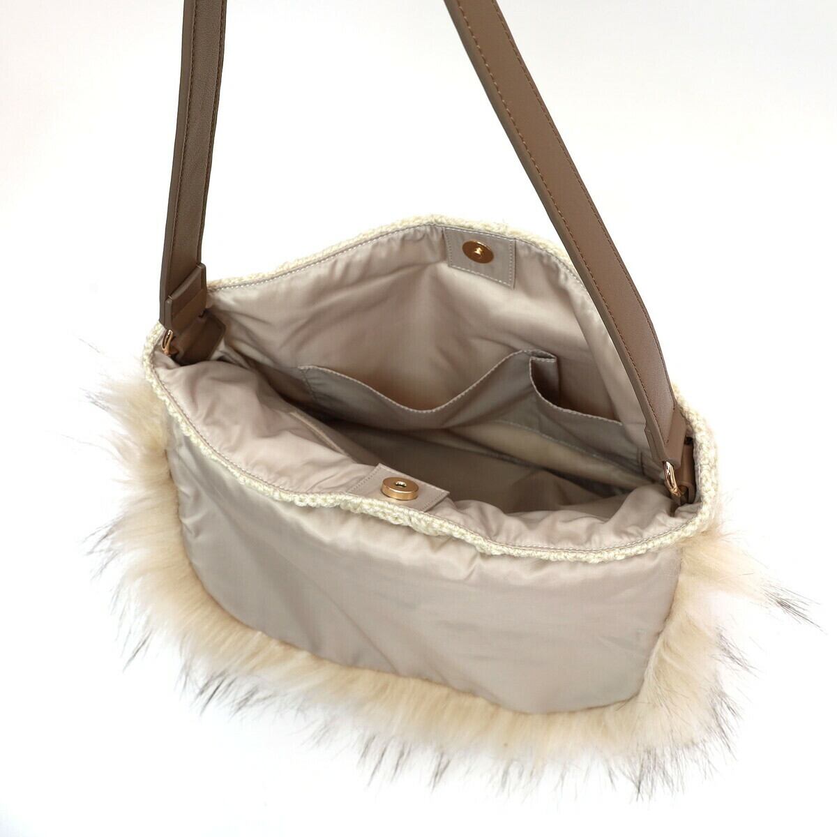 ナナノエル ニットxエコファーワンショルダーバッグ／A4対応 グレー