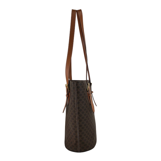 CELINE セリーヌ マカダム ハンドバッグ ブラウン ブラゾン型押し PVC バケツバッグ トートバッグ vintage ヴィンテージ オールド 6pe5na
