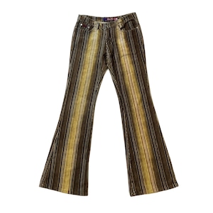 “JunQi” stripe pattern design flare pants