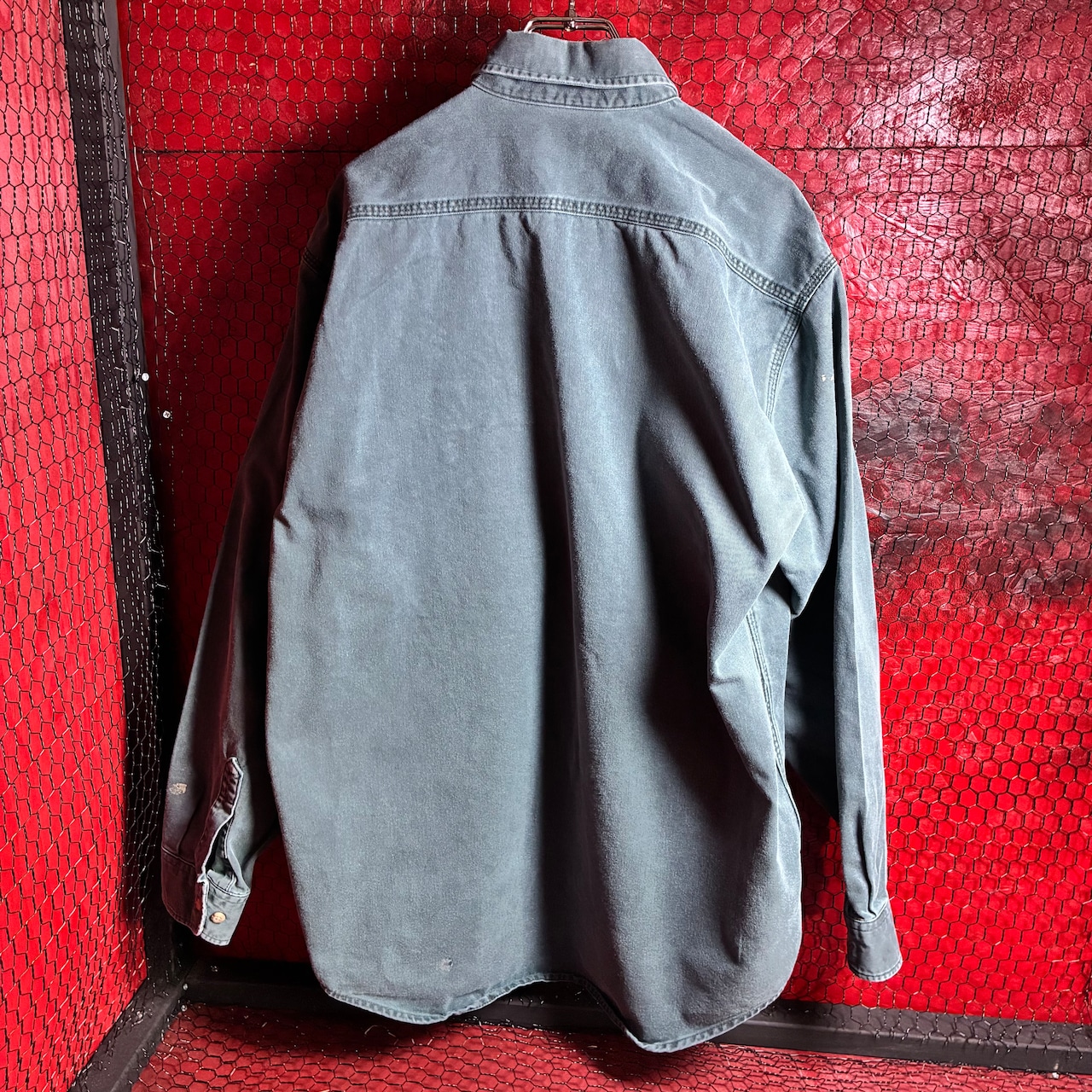 90s Carhartt ダックシャツ ペンキ リアルワーク グリーン カーハート