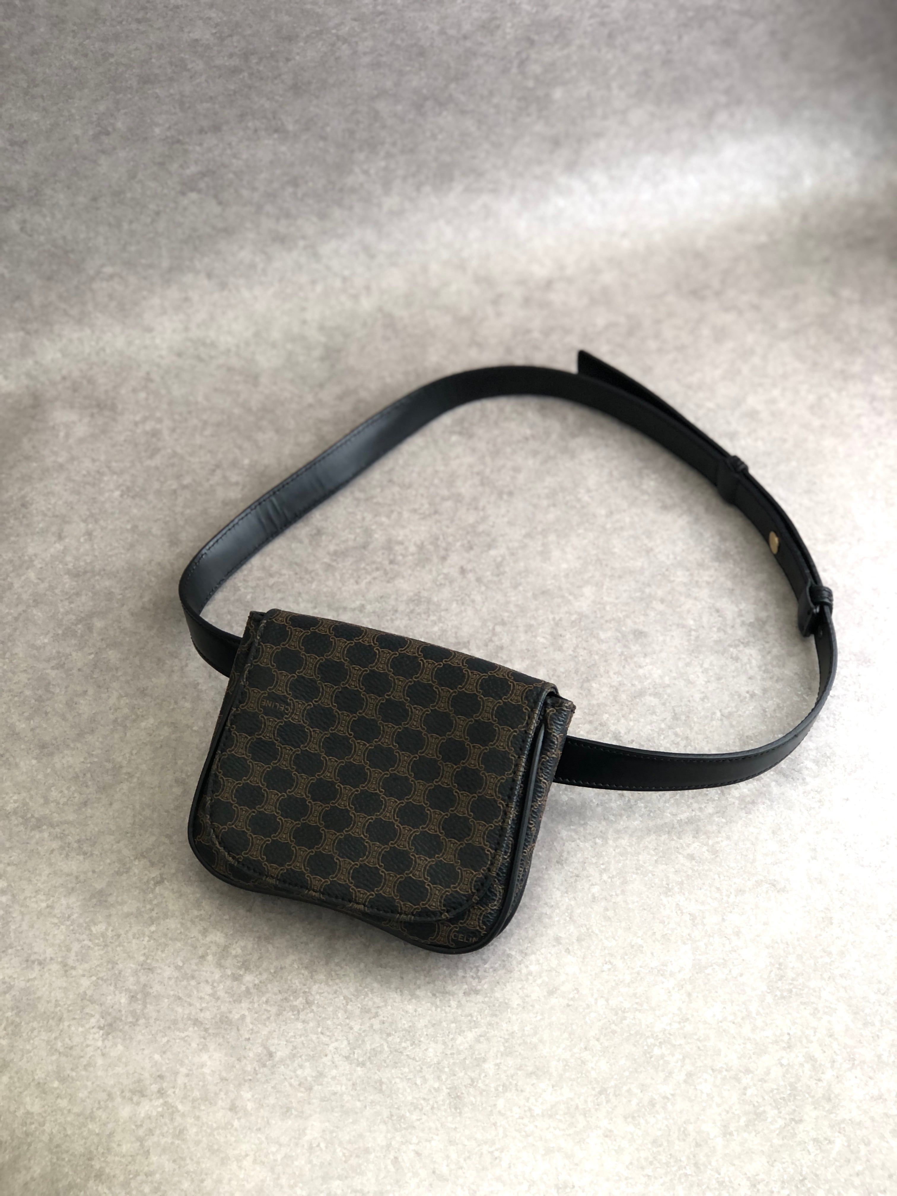 CELINE セリーヌ マカダム ショルダーバッグ ブラック PVC レザー