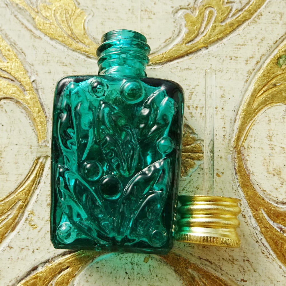チェコスロバキア ボヘミアガラスのパフュームボトル / ブルーグリーン