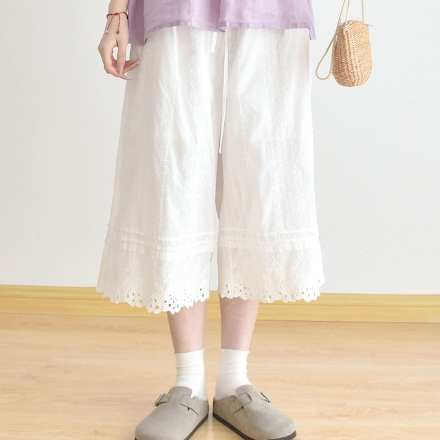 パンチングレースワイドクロップドパンツ 2col 1153