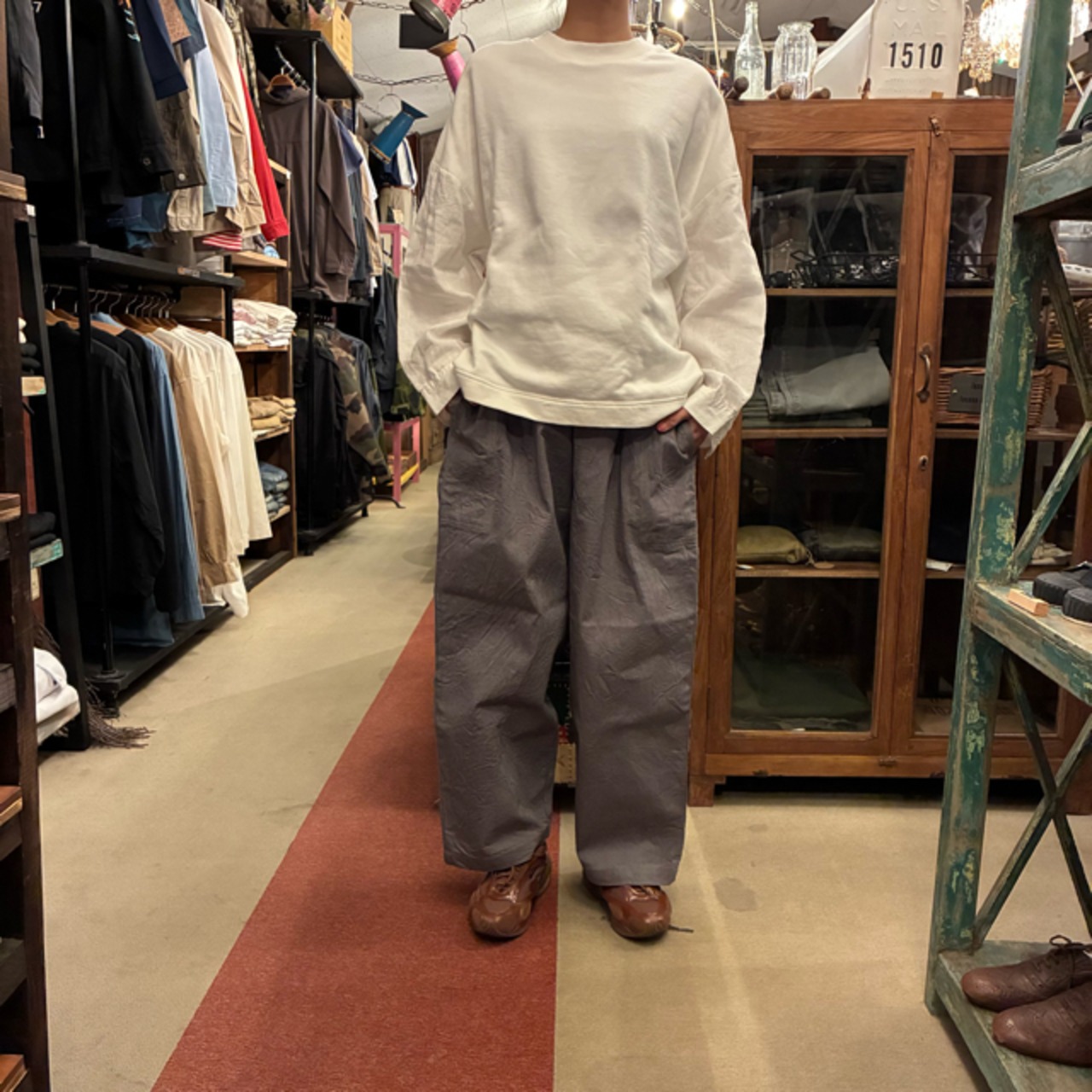 homspun 10oz Denim Gathered Pants　ホームスパン　10オンスデニムギャザーパンツ　グレー　イージーパンツ　ワイドパンツ　厚手デニム