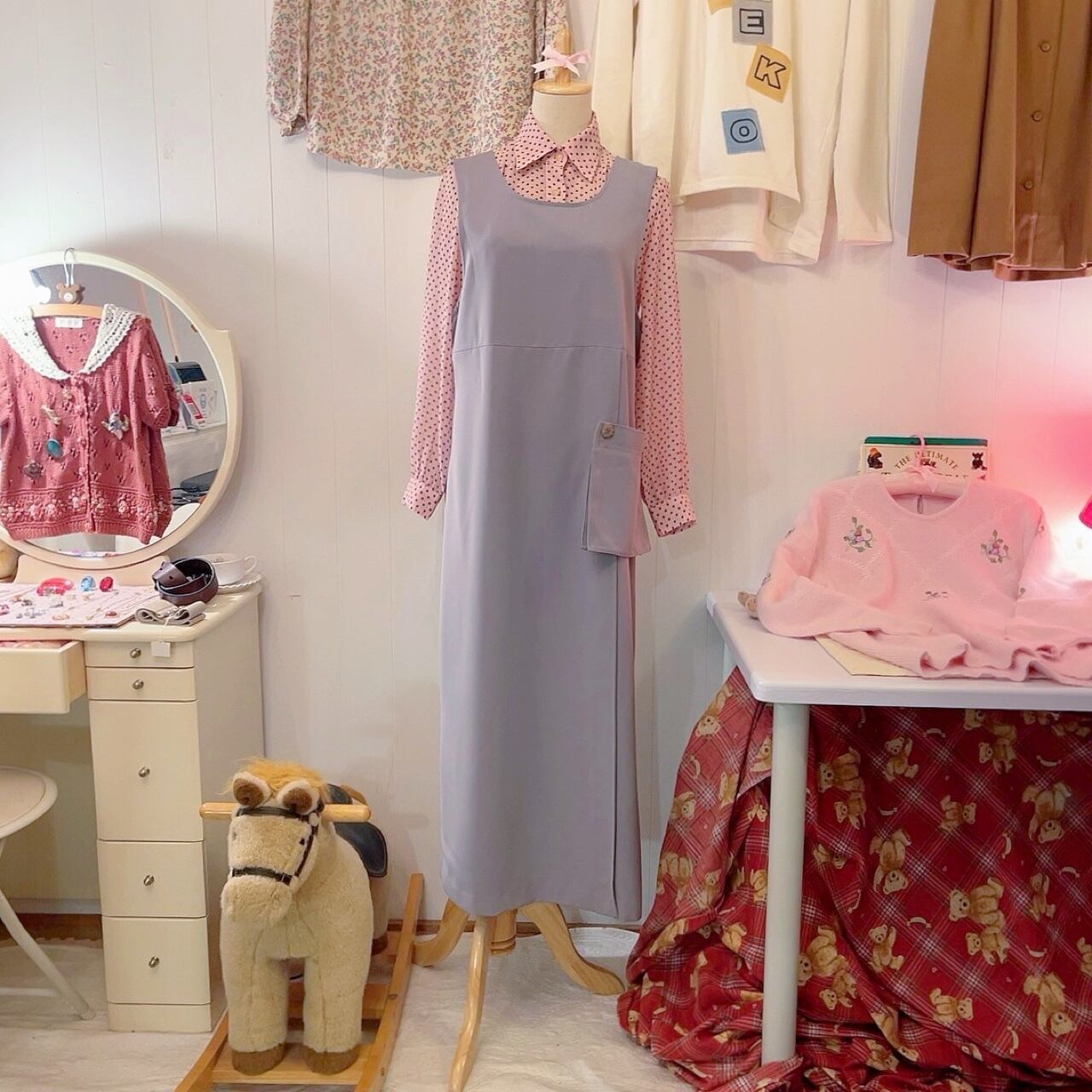 removable pocket gray jumper skirt