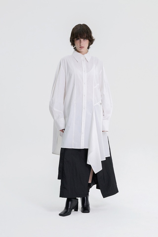 [TREEMINGBIRD] Panelled Stripe Long Shirt [ White ] 正規品 韓国ブランド 韓国通販 韓国代行 韓国ファッション TRMNGBD tmb TREEMING BIRD 日本 店舗