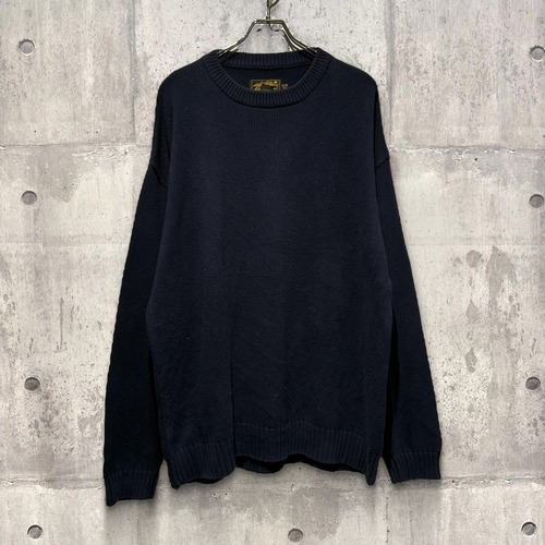 Eddie Bauer エディーバウアー コットンニット セーター XL TALL ネイビー 無地 クルーネック 綿100%