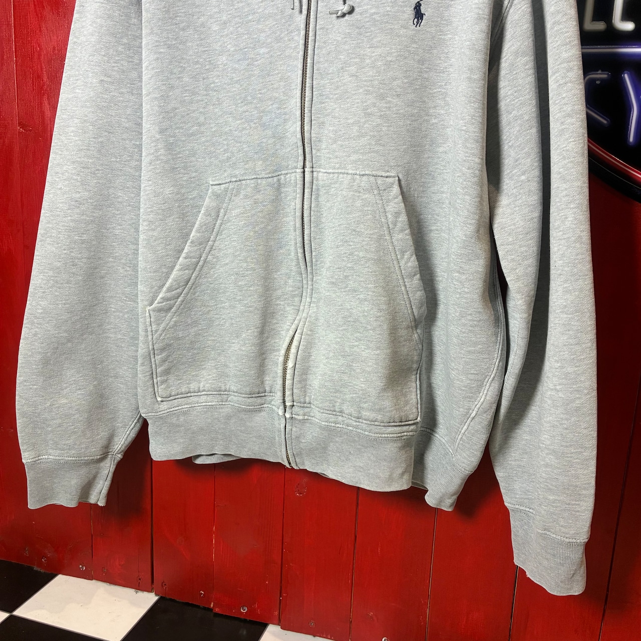 90s POLO RALPH LAUREN ジップパーカー グレー フード裏サーマル M
