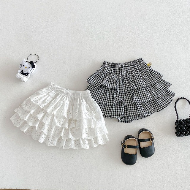 【BABY】チェックアイボリーフリルティアードスカート - 16