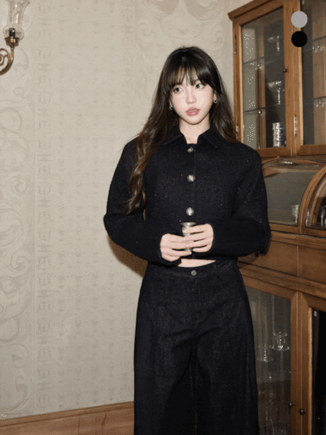 クロップドラメツイードポロカラージャケット｜AVENEMENT