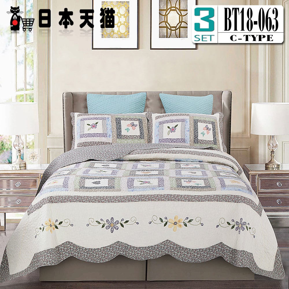 キルトベッドカバー3点セット綿マルチカバー キルティング 063