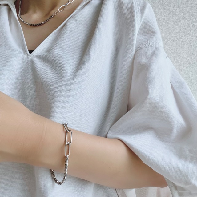 【Silver】アシンメトリーチェーンブレスレット
