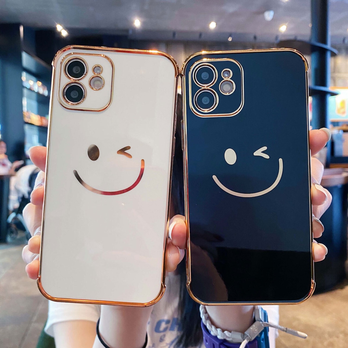 iphone12対応】 おしゃれ シック スマイル デザイン ゴールド フレーム 