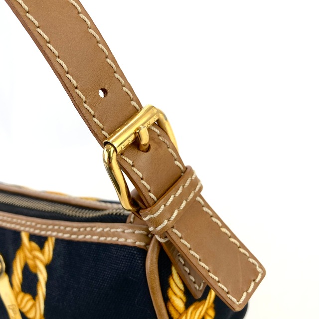 CELINE セリーヌ　ロゴ　サークルチェーン柄　キャンバス×レザー　ホーボー　ミニバッグ　ショルダーバッグ　ネイビー　vintage　ヴィンテージ　オールドセリーヌ　au7ghm
