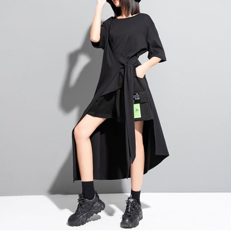 個性派レイヤード風アシメTシャツR1108