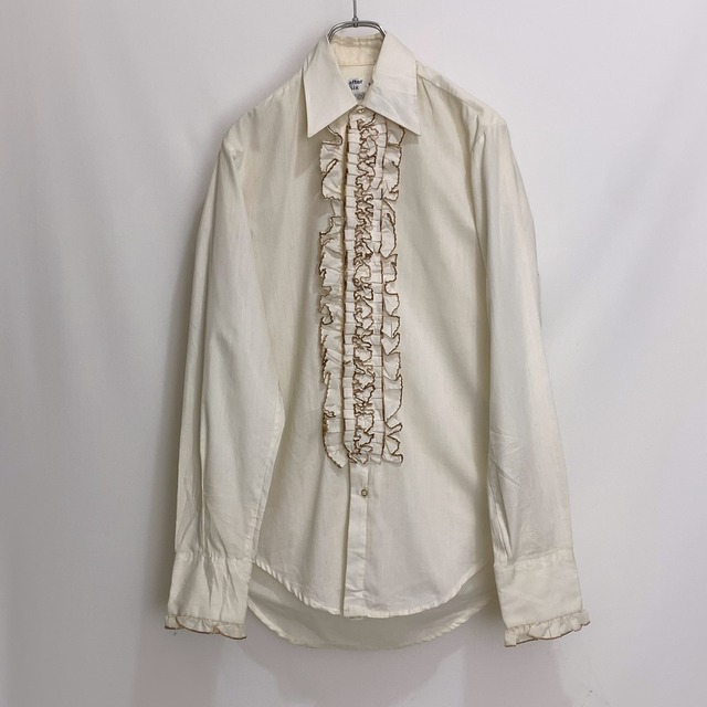 70s 70年代　after six フリルシャツ　ドレスシャツ　ビンテージ　アイボリー　長袖シャツ