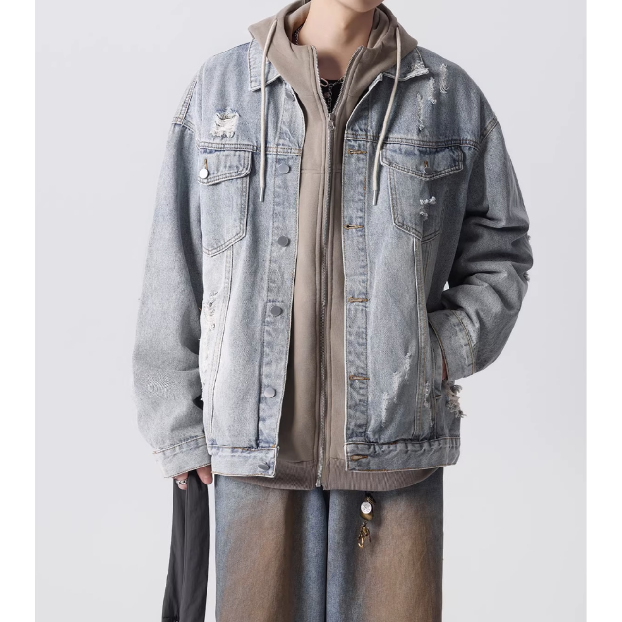 ダメージ加工 ヒップ丈 デニムジャケット af0487