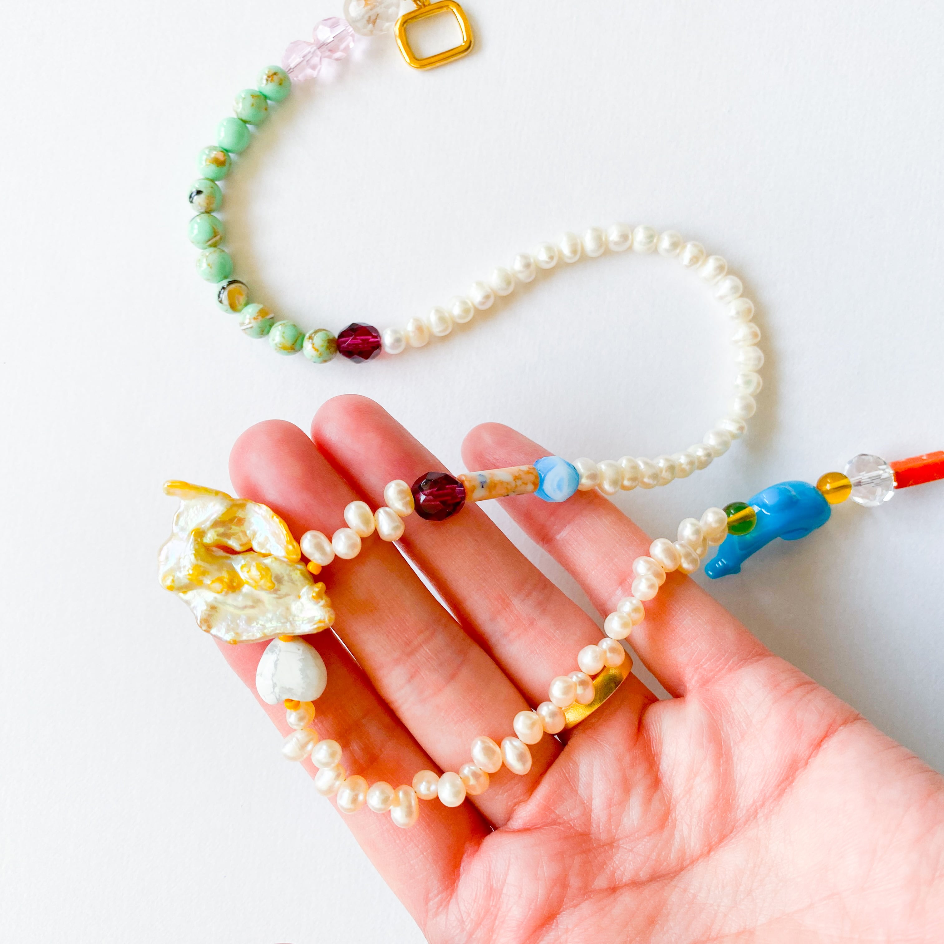 淡水パールとビーズのネックレス(たまに天然石）