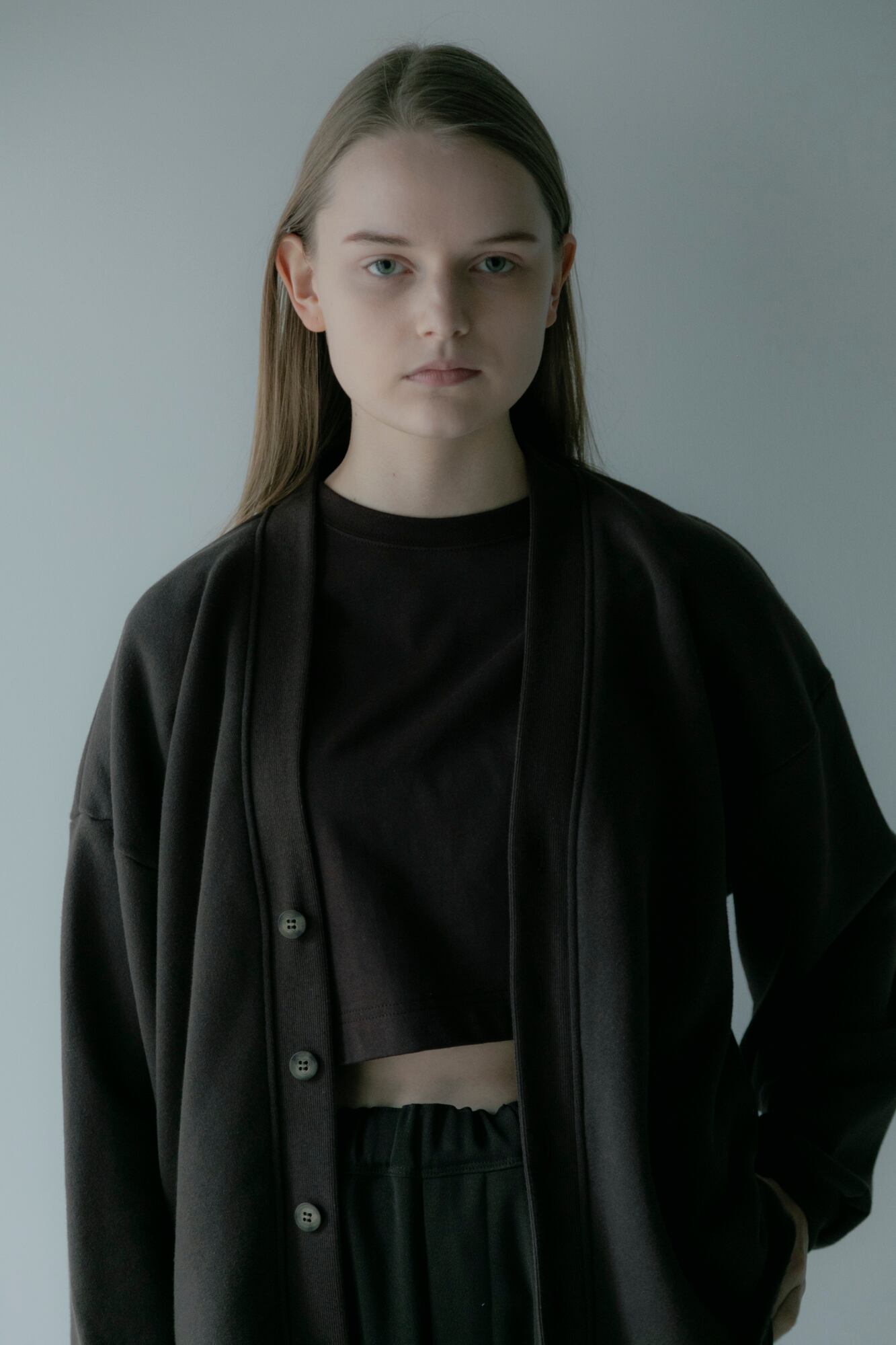 Round Hem Sweat Cardigan Dark Brown