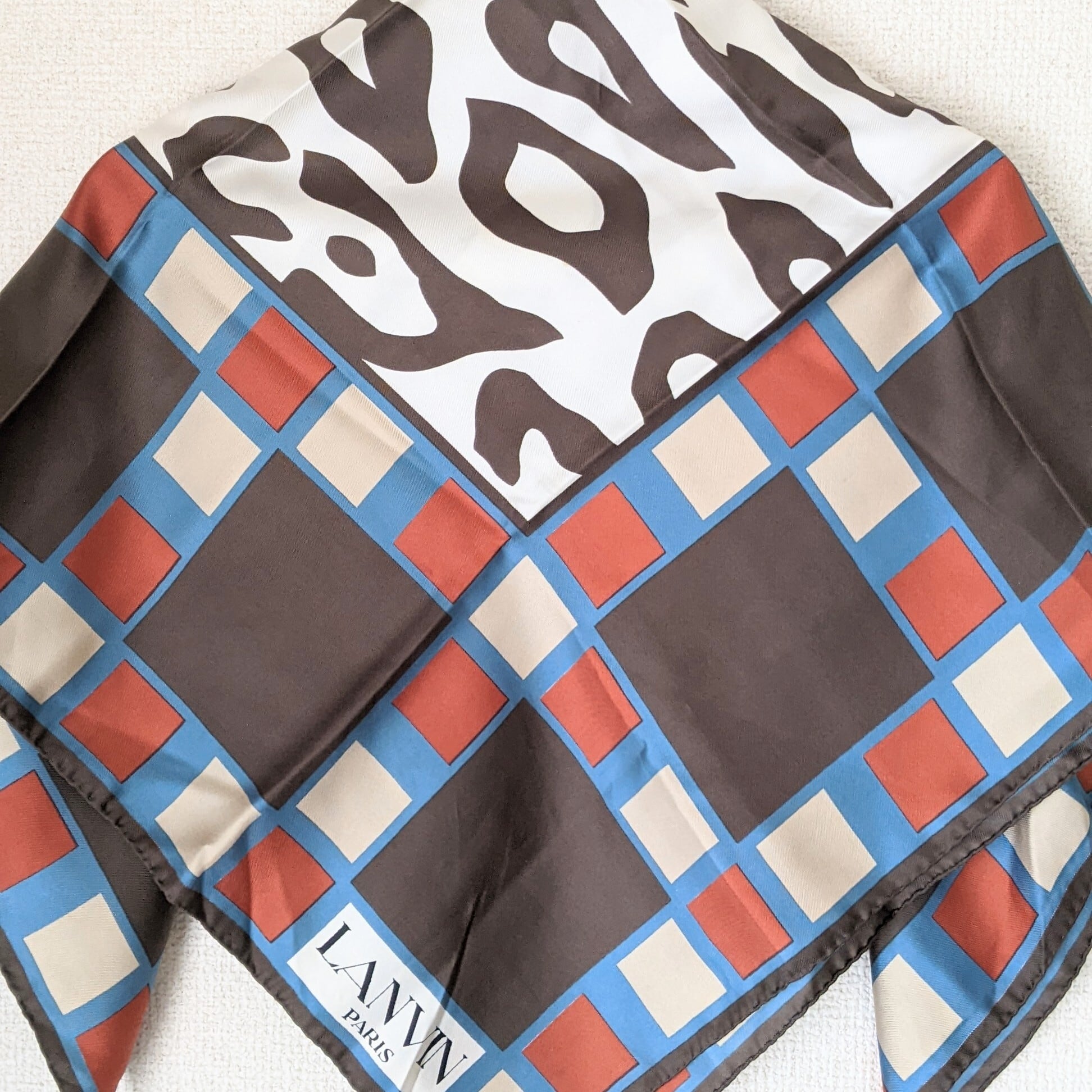 vintage】LANVIN ランバン 大判スカーフ 76×76 シルク100％ フランス製