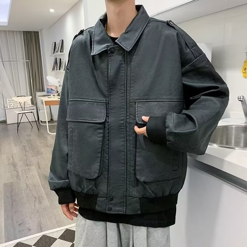 【韓国通販 dgo】UNISEX 2colors ビッグポケット レザージャケット ブラック/ブラウン(M3942）落ち着きレザージャケットコーデ |  韓国ストリートファッション通販 disce_gaudere.official / ディスケガウデーレ（dgo） powered by BASE