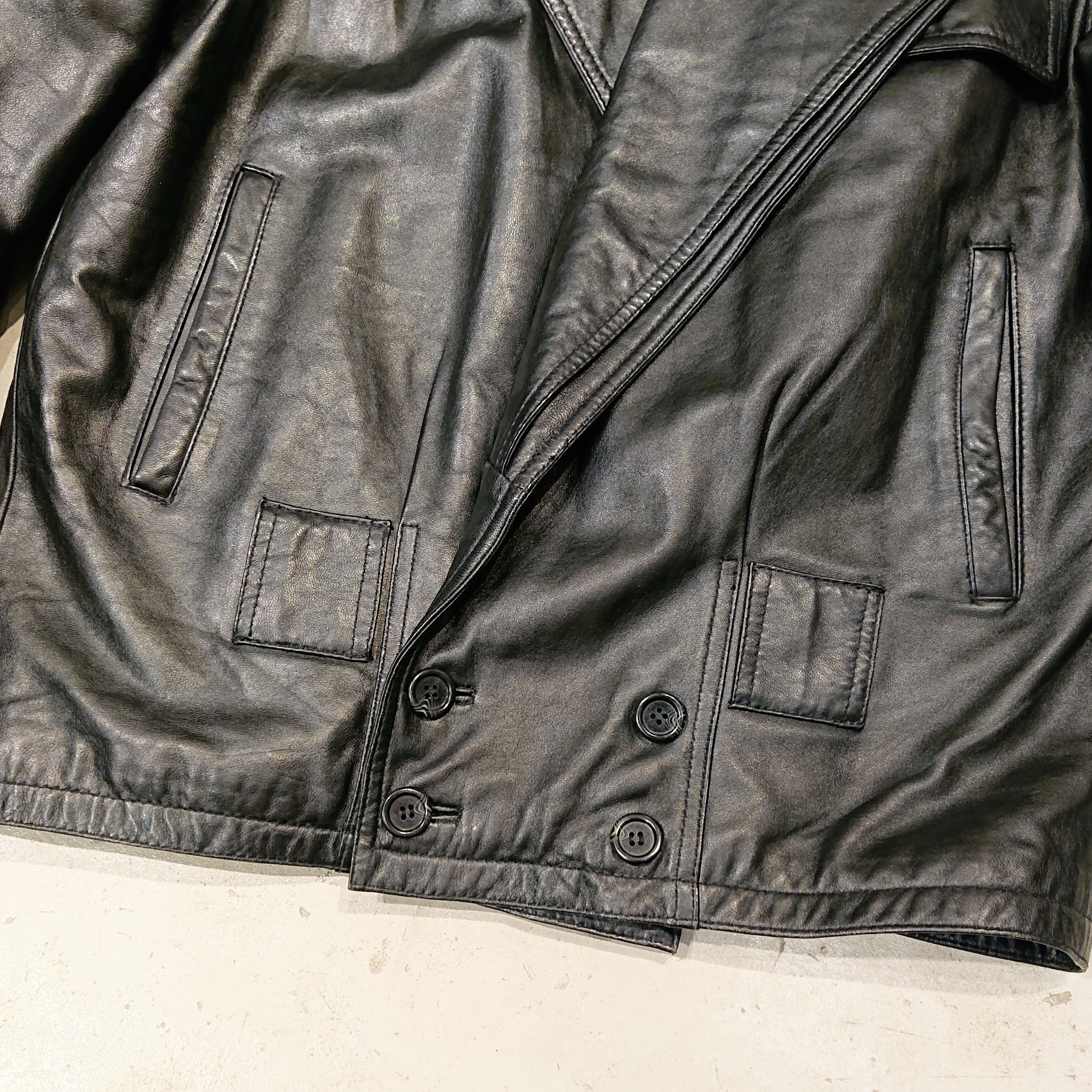 Vintage- DOUBLE BUTTON LEATHER RIDERS JKT | eeff.