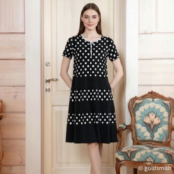 スーパービューティー ワンピース ドット柄 水玉 ジャガード編み切替