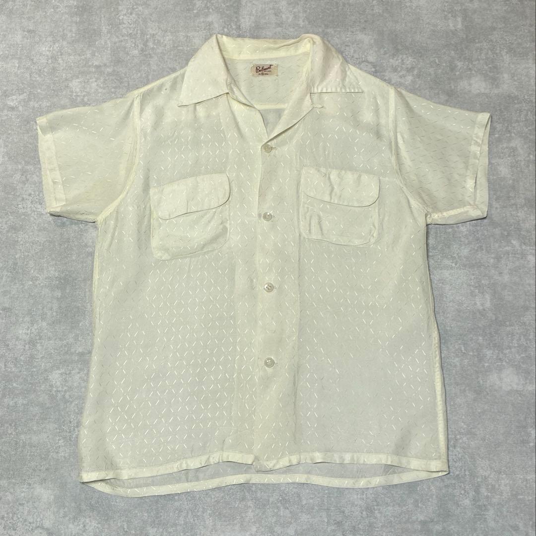 50s Belmont レーヨン オープンカラーシャツ 生成 縞鋼板 | CHASE