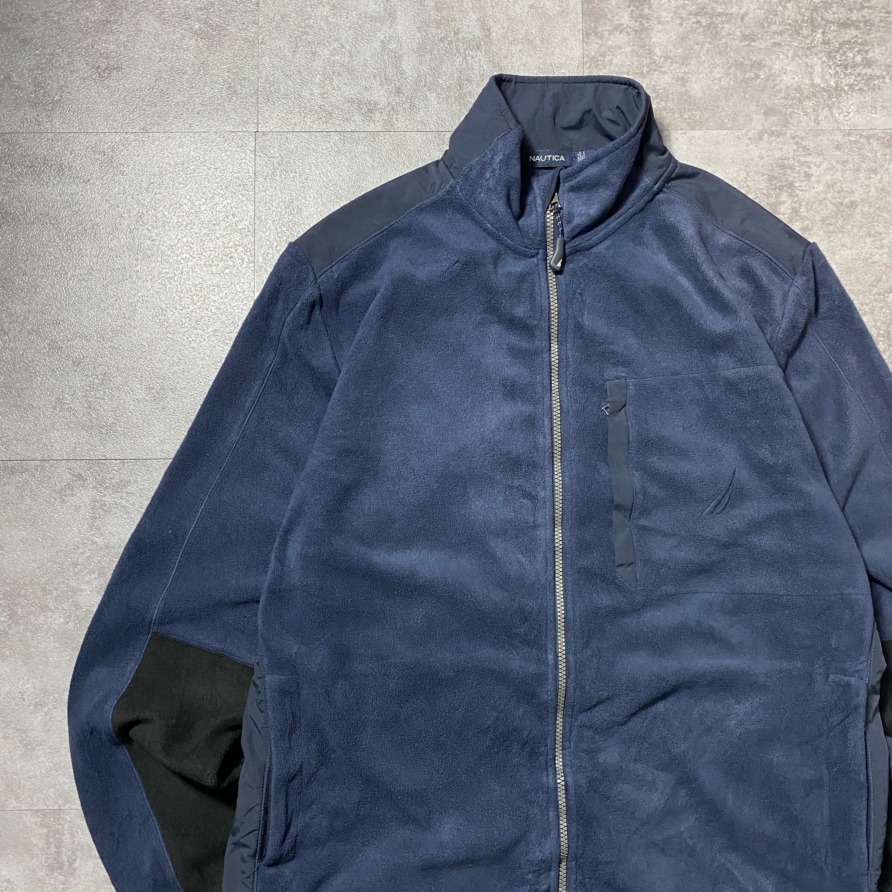 nautica ノーティカ 刺繍ロゴ ナイロン切替 ネイビー フリース
