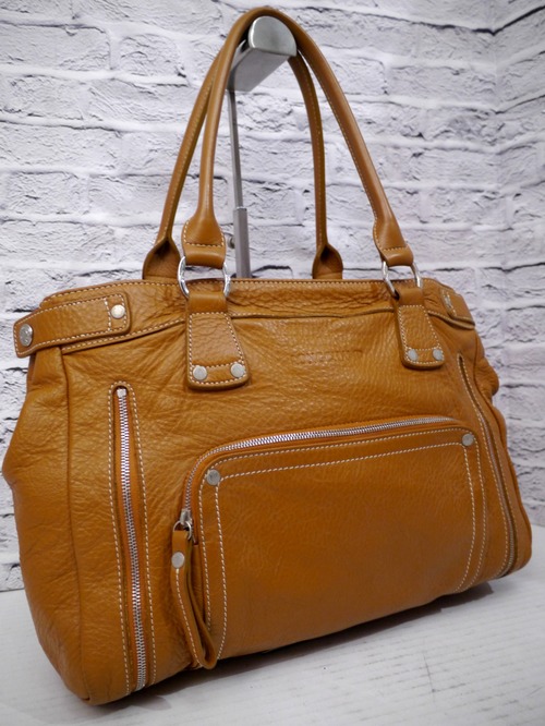 美品◆ LONGCHAMP PARIS ロンシャン エディターズライン ユニセックス A4対応ビジネス可 マルチジップ レザー トート ハンド バッグ 明茶◆