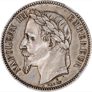 【超希少】フランス1866年発行 ナポレオン3世　試鋳貨1フラン銀貨
