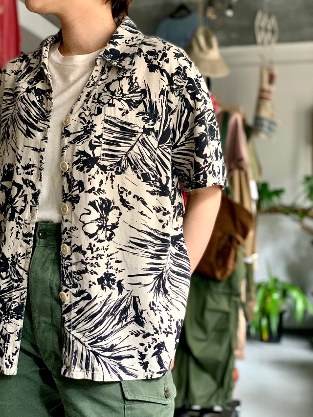 90’s old “s/s Hawaiian shirts” linen×rayon