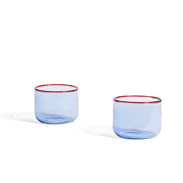 TINT GLASS SET OF 2 Light Blue with Red rim［ HAY ］